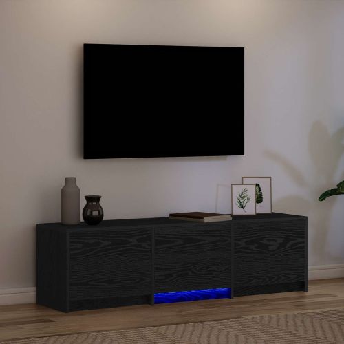 TV шкаф с LED с LED ленти с чекмедже Черен Дъб 140 x 34 x 40 см