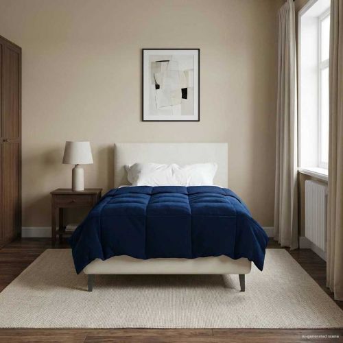 Летен юрган Патичено Тъмен син 140 x 200 cm Микрофибър