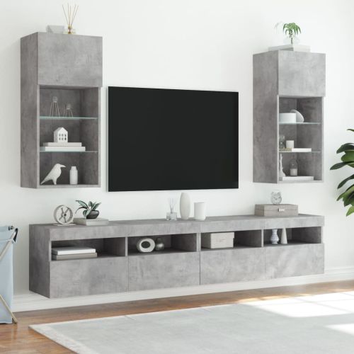 ТВ шкафове с LED осветление 2 бр бетонно сиви 40,5x30x90 см