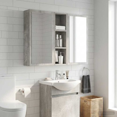 Банен стенен шкаф с рафт Бетонно Сиво 20 x 14 x 70 см