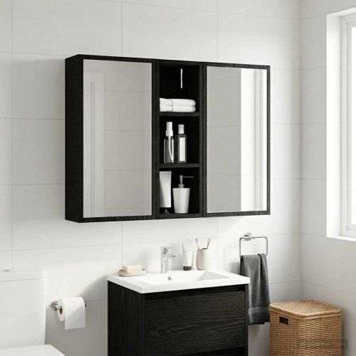 Банен стенен шкаф с рафт Черен Дъб 20 x 16 x 62,5 см