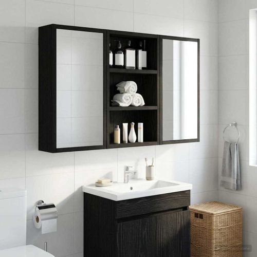 Банен стенен шкаф с рафт Черен Дъб 30 x 10 x 50 см