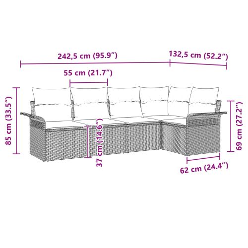 Градински Софа Комплект с възглавница 5 pcs Черно полиратан