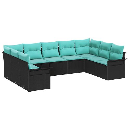 Градински Софа Комплект с възглавница 9 pcs Черно полиратан