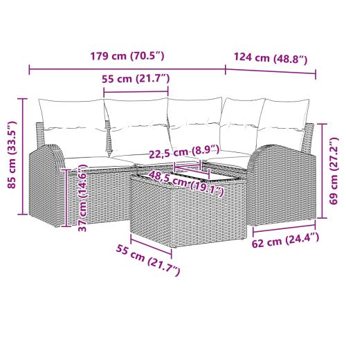 Градински Софа Комплект 5 pcs Кафяво полиратан