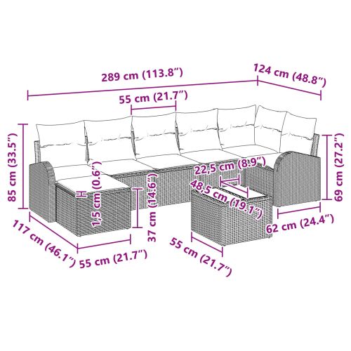 Градински Софа Комплект 8 pcs Кафяво Полипропилен Ратан
