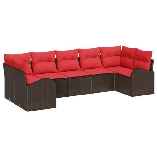 Градински Софа Комплект 7 pcs Кафяво Полипропилен Ратан