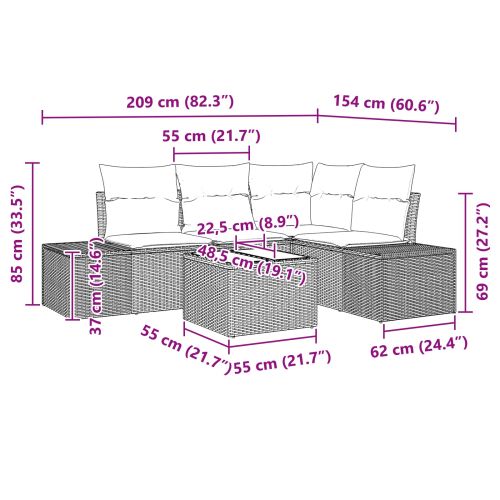 Градински Софа Комплект с възглавница 5 pcs Кафяво полиратан