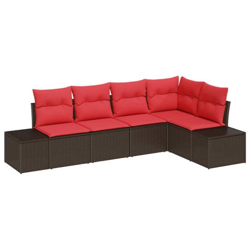 Градински Софа Комплект с възглавница 5 pcs Кафяво полиратан