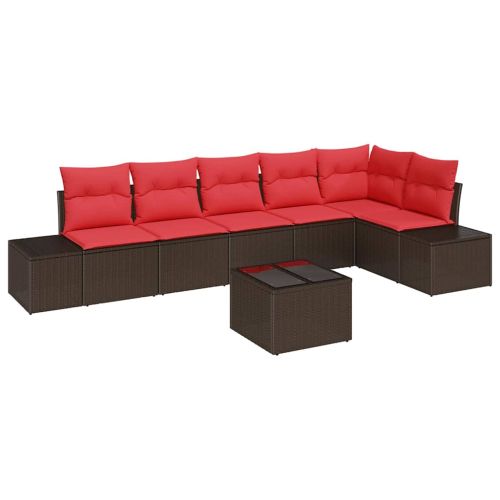 Градински Софа Комплект с възглавница 7 pcs Кафяво полиратан