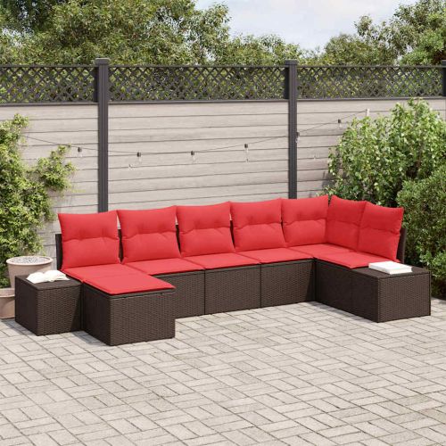 Градински Софа Комплект с възглавница 7 pcs Кафяво полиратан