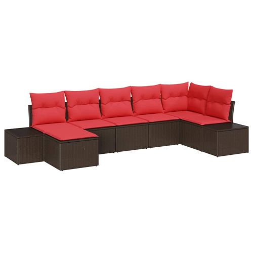Градински Софа Комплект с възглавница 7 pcs Кафяво полиратан