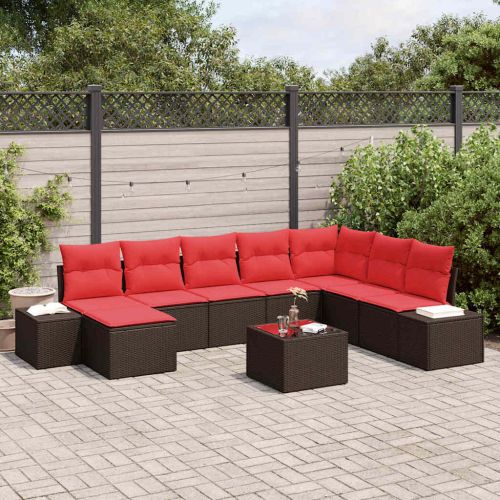 Градински Софа Комплект с възглавница 9 pcs Кафяво полиратан