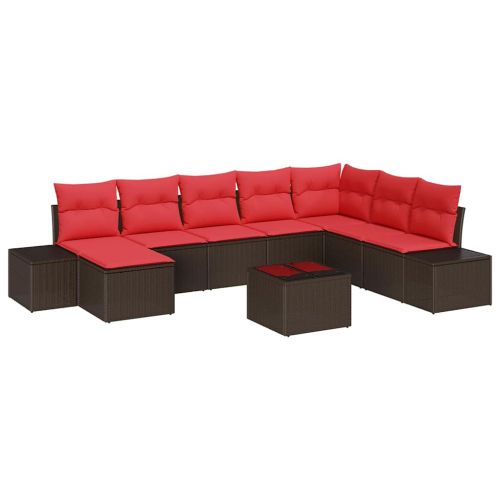 Градински Софа Комплект с възглавница 9 pcs Кафяво полиратан