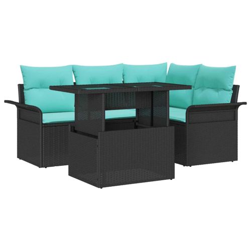 Градински Софа Комплект с възглавница 5 pcs Черно полиратан