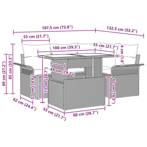 Градински Софа Комплект с възглавница 5 pcs Черно полиратан