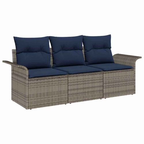 Градински Софа Комплект с възглавница 3 pcs Сив Полиратан