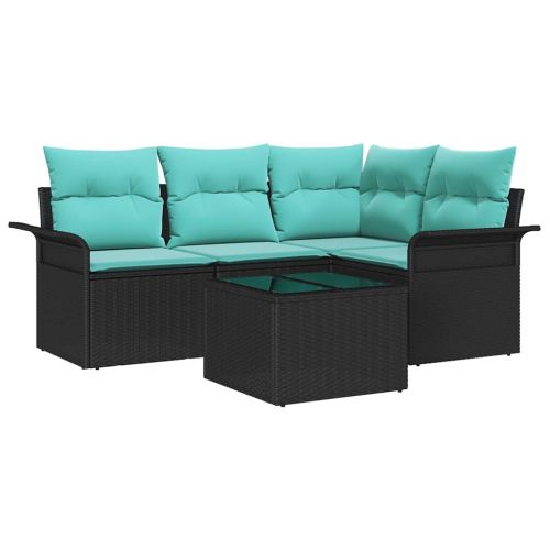 Градински Софа Комплект със съхранение 5 pcs Черно полиратан