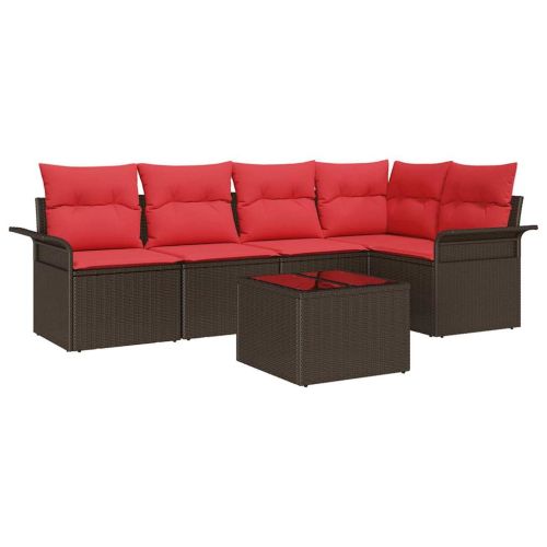 Градински Софа Комплект със съхранение 6 pcs Кафяво полиратан