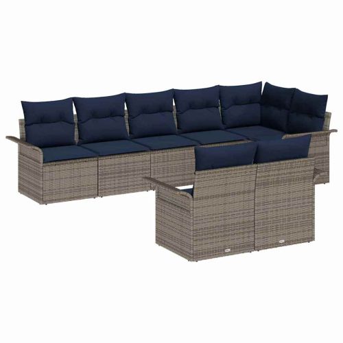 Градински Софа Комплект със съхранение 8 pcs Сив полиратан