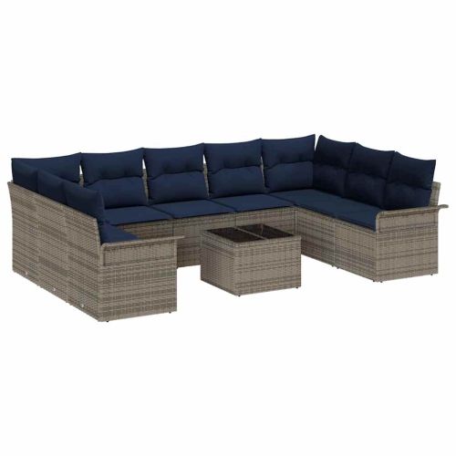 Градински Софа Комплект със съхранение 10 pcs Сив полиратан