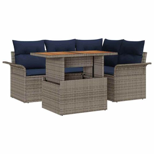 Градински Софа Комплект със съхранение 5 pcs Сив Полиратан