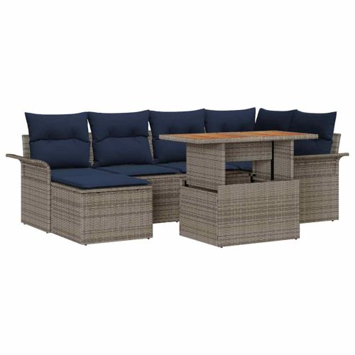 Градински Софа Комплект със съхранение 7 pcs Сив Полиратан