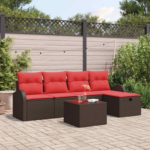 Комплект дивани с възглавница Кафяво и червено полиратан