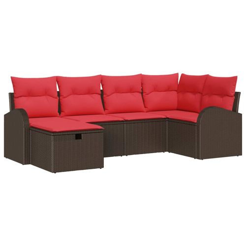 Комплект дивани с възглавница 6 pcs Кафяво и червено полиратан