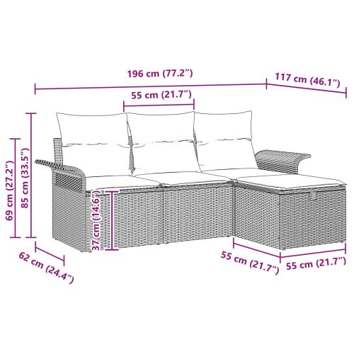 Градински Софа Комплект с възглавница 4 pcs Полиратан