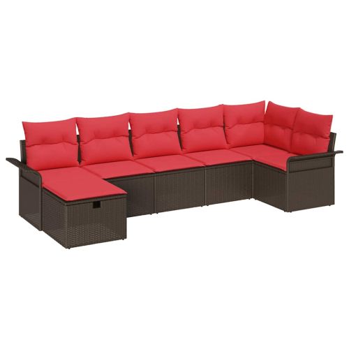 Градински Софа Комплект с възглавница 7 pcs Кафяво Полиратан