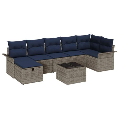 Градински Софа Комплект с възглавница 8 pcs Сив Полиратан