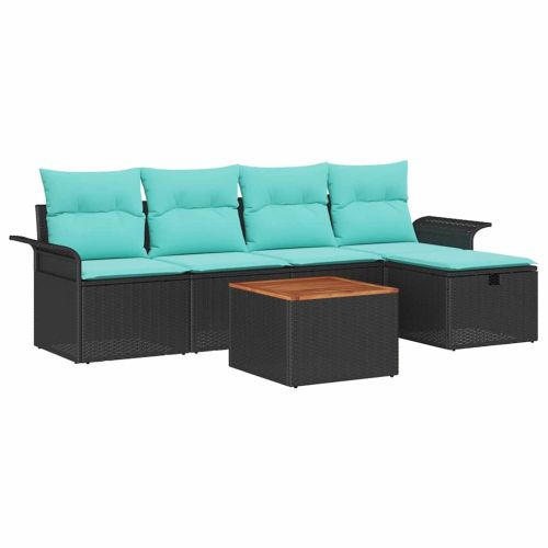 Градински Софа Комплект с възглавница 6 pcs Черно Полиратан