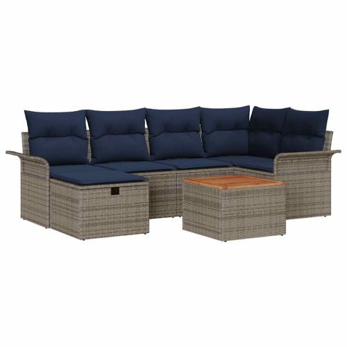 Градински Софа Комплект с възглавница 7 pcs Сив Полиратан