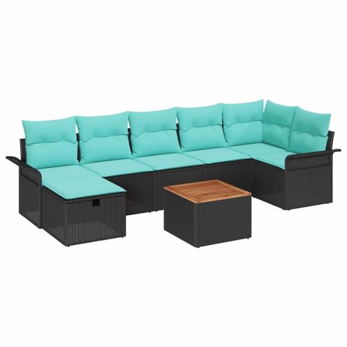 Градински Софа Комплект с възглавница 8 pcs Черно Полиратан