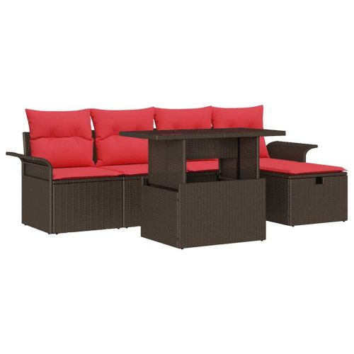 Градински Софа Комплект с възглавница 6 pcs Кафяво полиратан