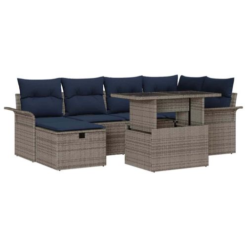 Градински Софа Комплект с възглавница 7 pcs Сив Полиратан