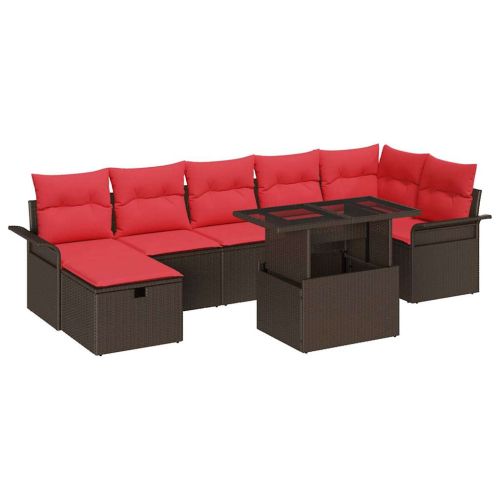Градински Софа Комплект с възглавница 8 pcs Кафяво Полиратан