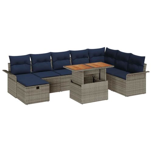 Градински Софа Комплект 9 pcs Сив полиратан