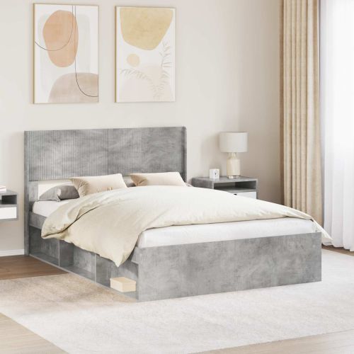 Рамка за легло с място за съхранение и табла Бетонно сиво