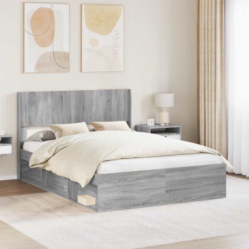 Рамка за легло с място за съхранение и табла Сив Сонома