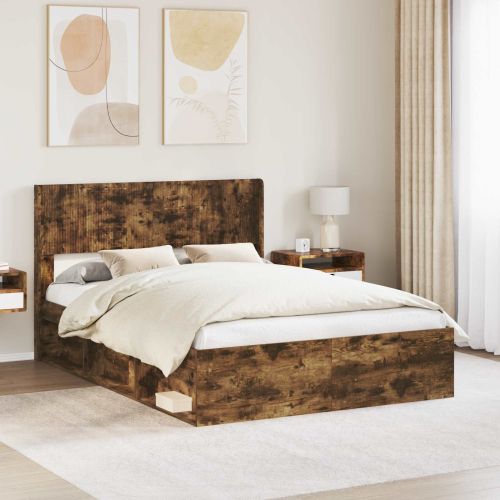 Рамка за легло с място за съхранение и табла Опушен дъб