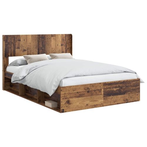 Рамка за легло с място за съхранение и табла Старо дърво