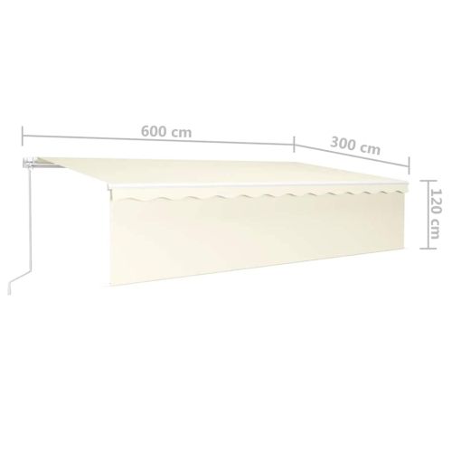 Ръчно прибиращ се сенник с щора и LED, 6x3 м, кремав
