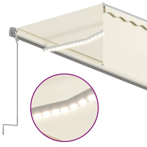 Ръчно прибиращ се сенник с щора и LED, 6x3 м, кремав