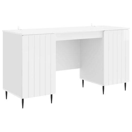 Бюро с рафт Бял гланц 142,5 x 50 x 75 см Инженерна дървесина