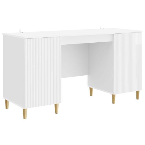 Бюро с рафт Бял гланц 142,5 x 50 x 75 см Инженерна дървесина