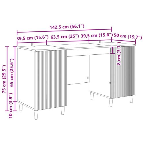 Бюро с рафт Опушен дъб 142,5 x 50 x 75 см Инженерна дървесина