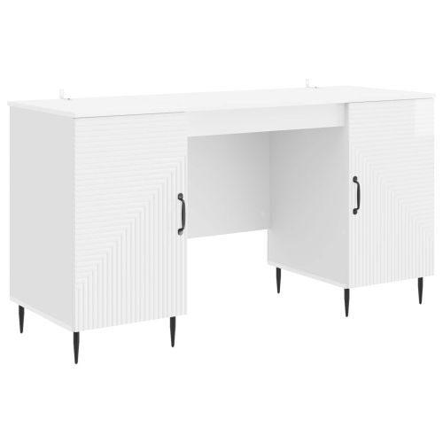 Бюро с рафт Бял гланц 142,5 x 50 x 75 см Инженерна дървесина