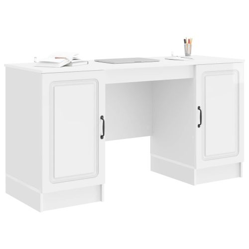 Бюро с рафт Бял гланц 142,5 x 50 x 75 см Инженерна дървесина